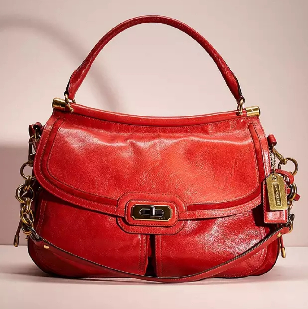 Coach Red Leather Shoulder Bag with Gold-Tone Accents